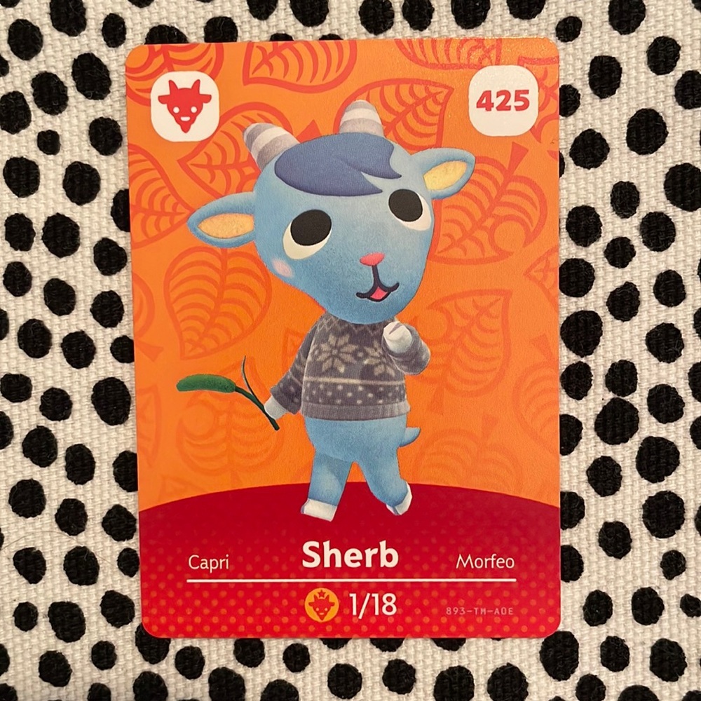 Genuine ACNH Sherb amiibo card